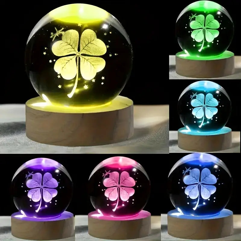 🌟 Luz Energética de la Suerte – Trébol de Cuatro Hojas en Cristal 🌟